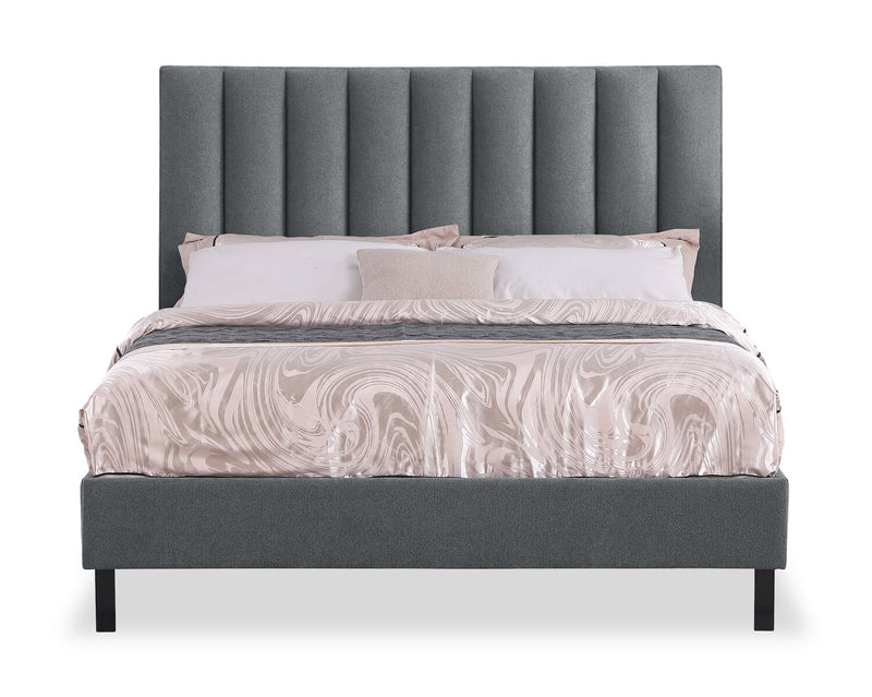 Amos Upholstered Platform Bed in Charcoal Fabric with Channelled Headboard - Full Size