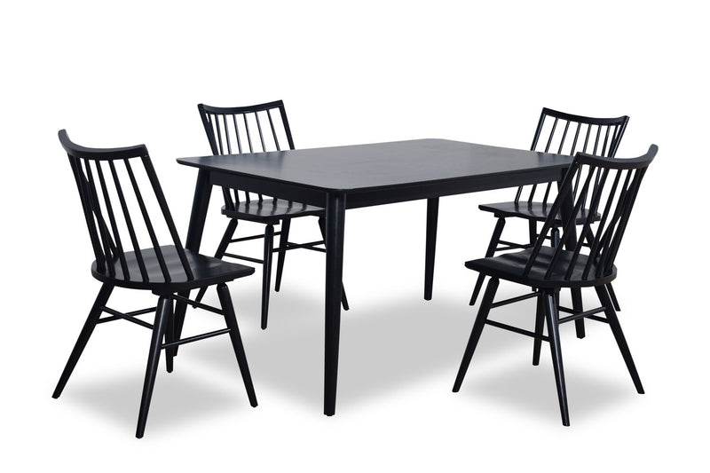 Astro 5pc Dining Set with Table & 4 Spindle-Back Chairs, 59.1\"W - Black