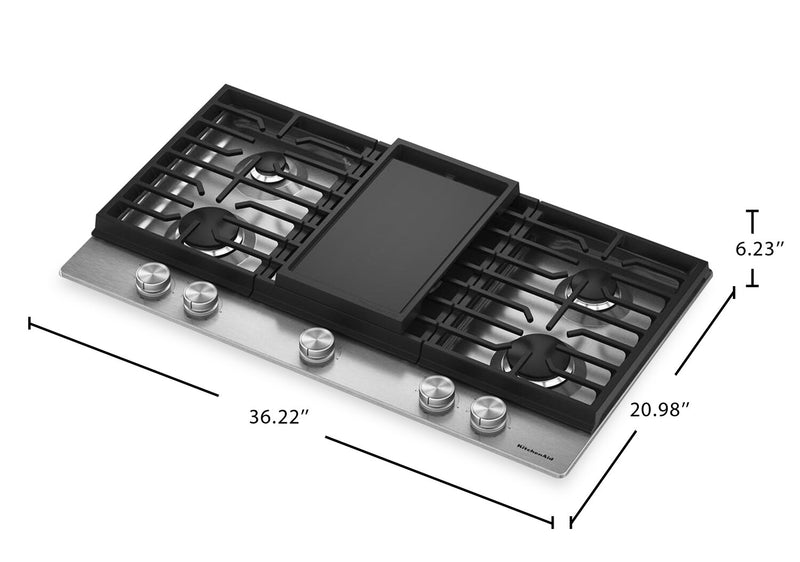 KitchenAid Gas-on-Metal Cooktop with Integrated Wok Grate – Stainless Steel - KCGK736SSS