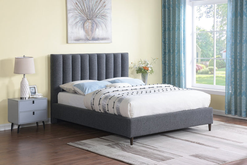 Kort & Co. Rain Upholstered Platform Bed in Charcoal Fabric, Tufted - Full Size