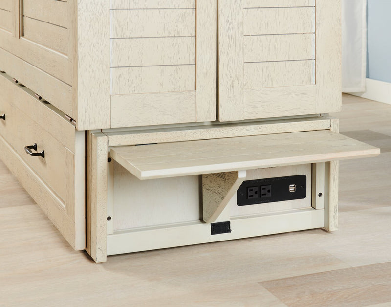 Parker Cabinet Bed with Memory Foam Mattress, Brushed Driftwood - Queen Size   