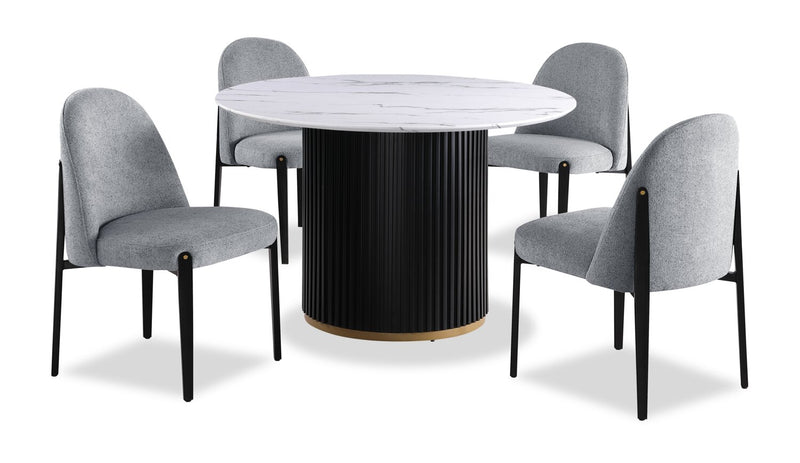 Kort & Co. Capri Dining Table with Marble-Look Top & Gold Accent, 47\"W Round - Black/White