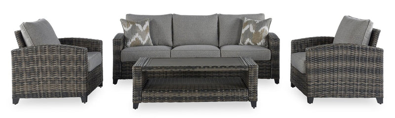 Canmore 4-Piece Outdoor Patio Set with Sofa, 2 Chairs & Coffee Table - Weather Resistant - Grey