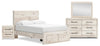 Derekson 6pc Bedroom Set with Storage Bed, Dresser, Mirror & Nightstand, Rustic White - Full Size