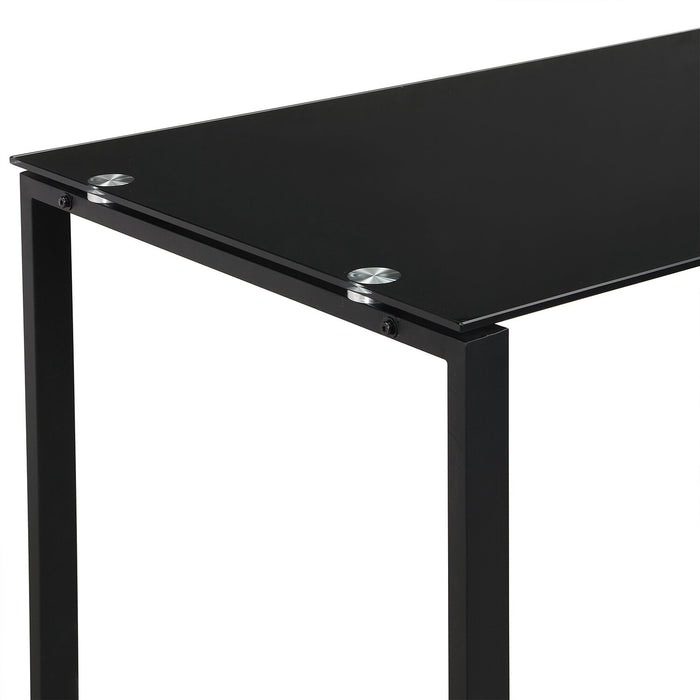 Daniel 55.11\" Glass-Top L-Shaped Desk with Storage - Black