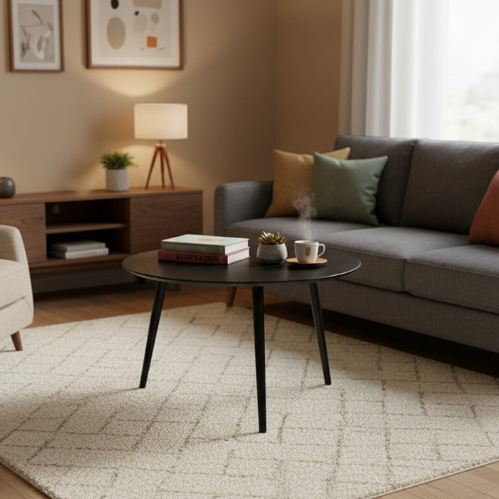 Viola 29.5\" Modern Round Top Coffee Table – Black Ash 