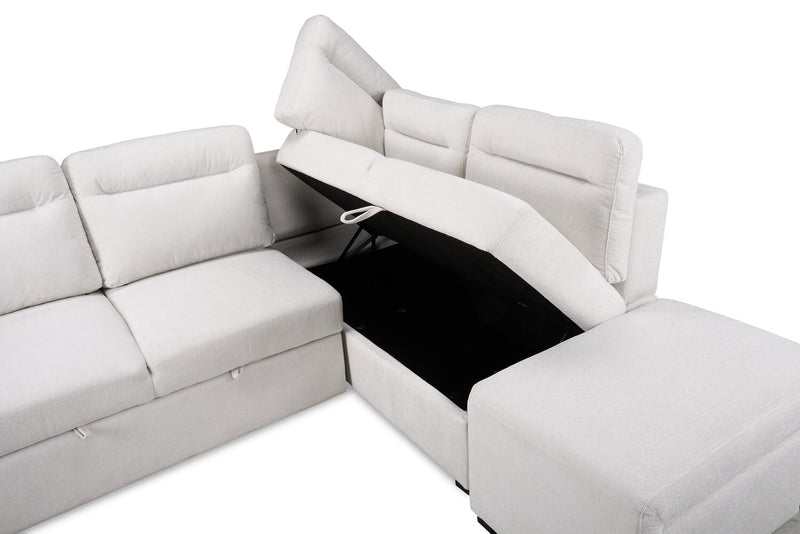 Coast 3-Piece Right-Facing Ivory White Fabric Sleeper Sectional with Storage Chaise and Storage Armrest