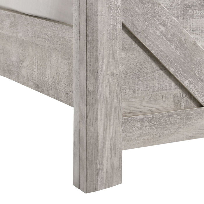 Lark 5pc Bedroom Set with Panel Bed, Dresser & Mirror, Rustic White  - King Size