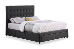 Beck Upholstered Storage Bed in Dark Grey Fabric, Button Tufted - Full Size