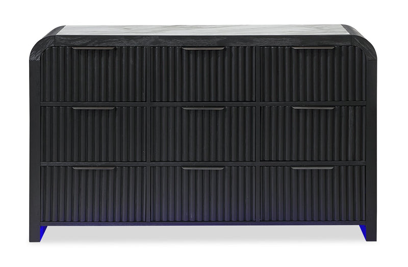 Kaleo 6pc Bedroom Set with Bed, Dresser, Mirror & Nightstand, LED, Modern,  Black - Queen Size