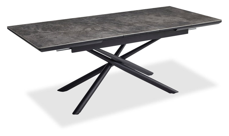 Tavo 7pc Dining Set with Table & Chairs, 63-79\"W Extension, Metal - Grey & Black