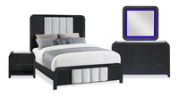 Kaleo 6pc Bedroom Set with Bed, Dresser, Mirror & Nightstand, LED, Modern, Black - Queen Size