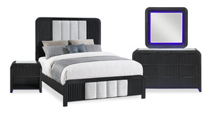 Kaleo 6pc Bedroom Set with Bed, Dresser, Mirror & Nightstand, LED, Modern,  Black - Queen Size