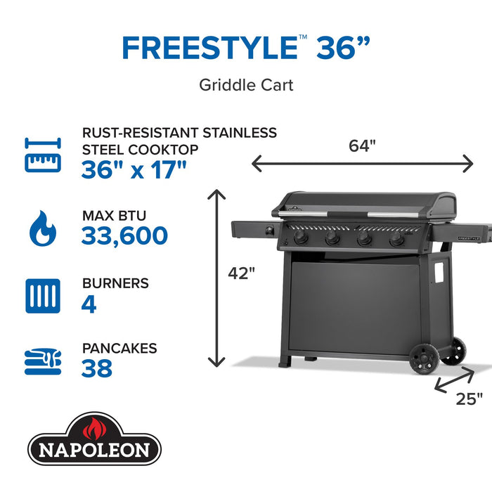 Napoleon 33,600-BTU 36-Inch 4-Burner Griddle with Rust-Resistant Stainless Steel Cooktop - F36FTPMK