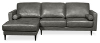 Edge 2-Piece Left-Facing Genuine Leather Sectional with Wood Legs and Removable Back Cushions - Grey 