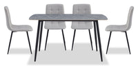 Arlo 5pc Dining Set with Table & 4 Grey Chairs, Sintered Stone & Metal, 55