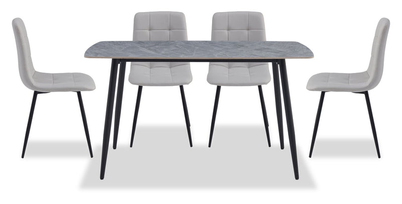 Arlo 5pc Dining Set with Table & 4 Grey Chairs, Sintered Stone & Metal, 55\"W - Grey/Black