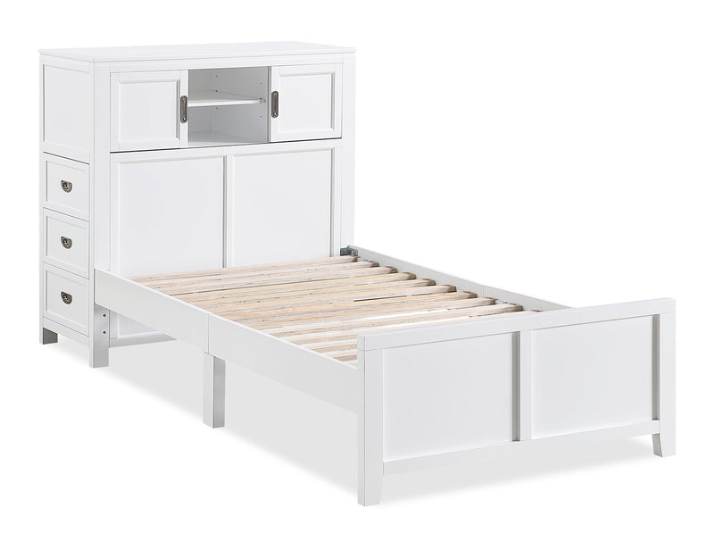 Quinn Platform Bed with Bookcase Headboard, Built-in Desk & Stool, White - Twin Size