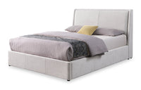 Nico Upholstered Storage Platform Bed in Polyester Taupe Fabric, Hyrdraulic Lift  - King Size 