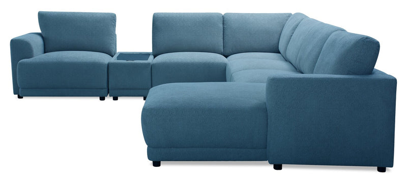 Voyage Modular 7-Piece Left-Facing Fabric Sectional with Console and Removable Back Cushions – Blue