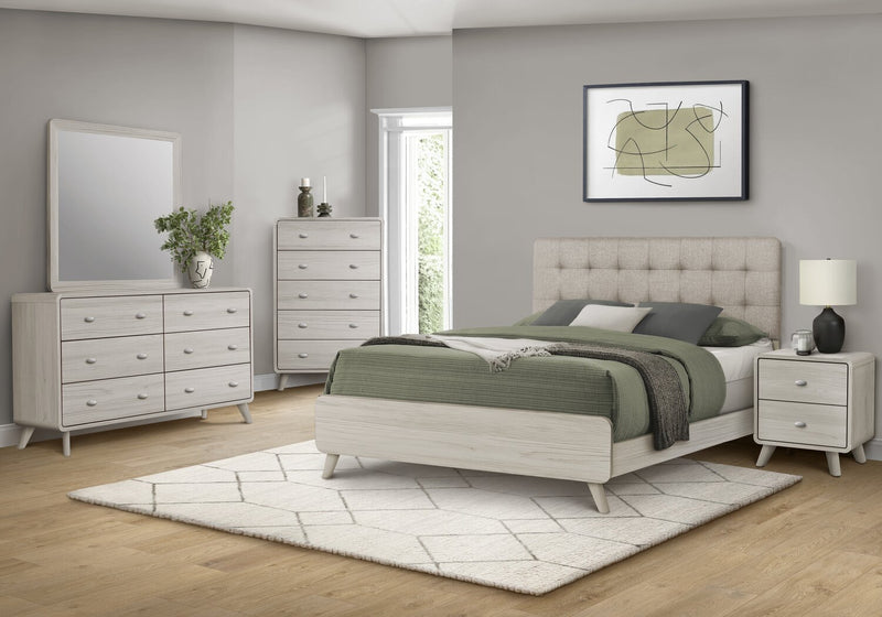 Cami Bedside 2-Drawer Nightstand, Mid-Century Modern, 17\"W x 24.8\"H - Grey Oak