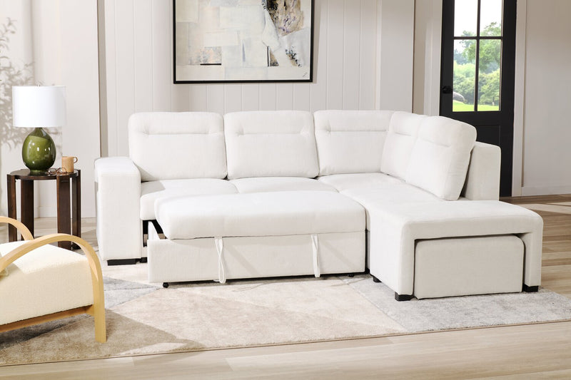 Coast 3-Piece Right-Facing Ivory White Fabric Sleeper Sectional with Storage Chaise and Storage Armrest