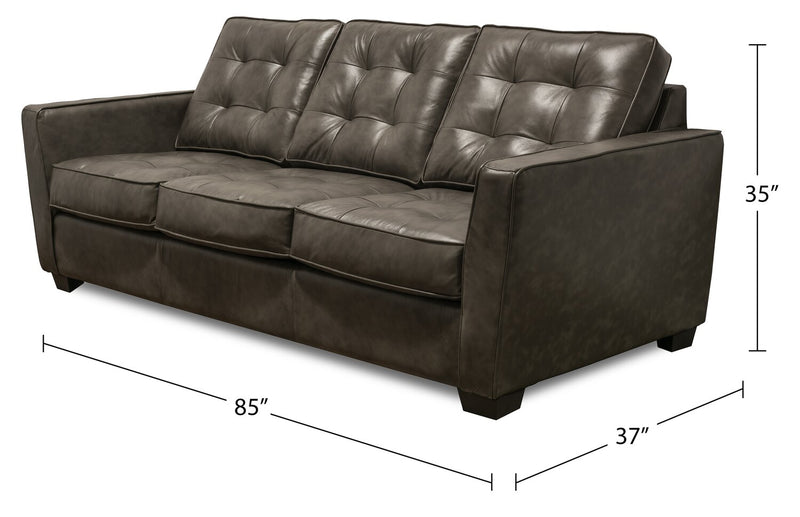 Clark 85\" Genuine Leather Sofa with Button Tufting – Charcoal 