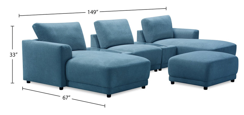 Voyage Modular 6-Piece Left-Facing Fabric Sectional with Console and Ottoman – Blue