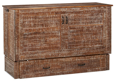 Parker Cabinet Bed with Memory Foam Mattress,  Weathered Brown - Queen Size | Armoire-lit Parker - Brun