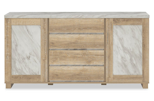 Vega Dining Server with Storage & 4 Drawers, Marble Look, 66"W - Natural & White 