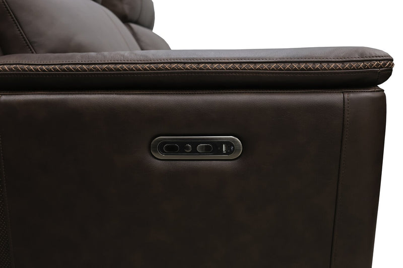 Vibe 85\" Genuine Leather Massage Power Reclining Sofa with Immersive Audio and Power Headrests - Brown