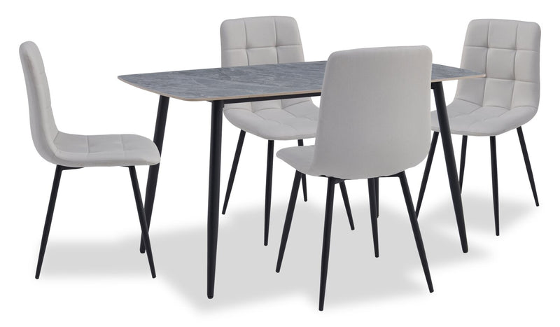 Arlo 5pc Dining Set with Table & 4 Grey Chairs, Sintered Stone & Metal, 55\"W - Grey/Black