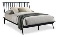 Milan Platform Bed with Headboard & Frame,  Mid-Century Modern, Black - Queen Size 