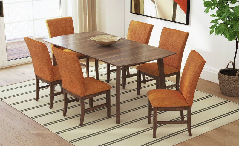 Rain 7pc Dining Set with Table & 6 Orange Chairs, 72\"W - Orange/Brown