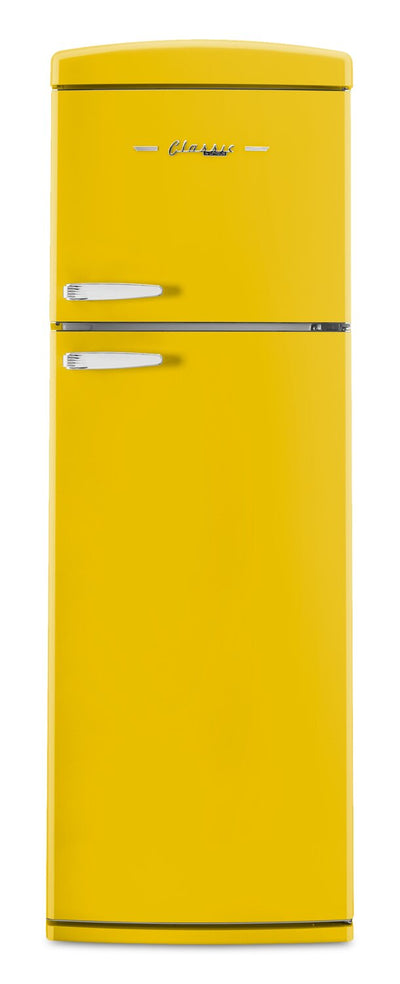 Unique Classic Retro 24" 11 Cu Ft. Top Freezer Refrigerator - Canary Yellow - UNQ-310L Y TM | Réfrigérateur Classic Rétro d’Unique de 24 po et de 11 pi3 à congélateur supérieur - jaune canari - UNQ-310L Y TM