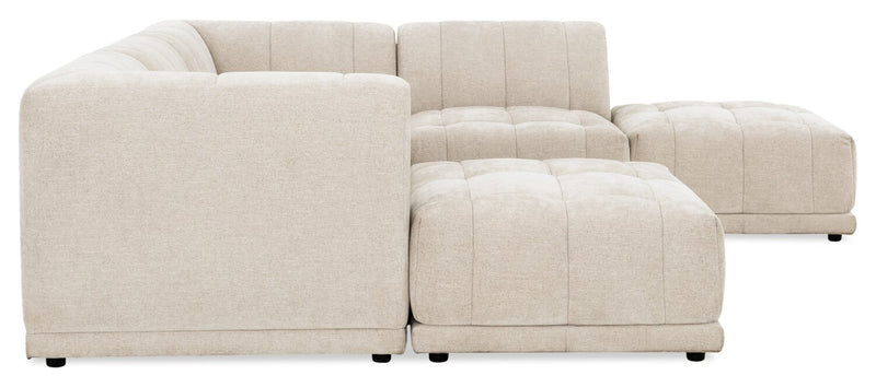 Oaklyn Modular 6-Piece Fabric Sectional with Ottomans and Tufted Seat Cushions – Beige