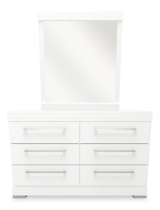 Riley 5pc Bedroom Set with Panel Bed, Dresser & Mirror, Made in Canada, White - Full Size