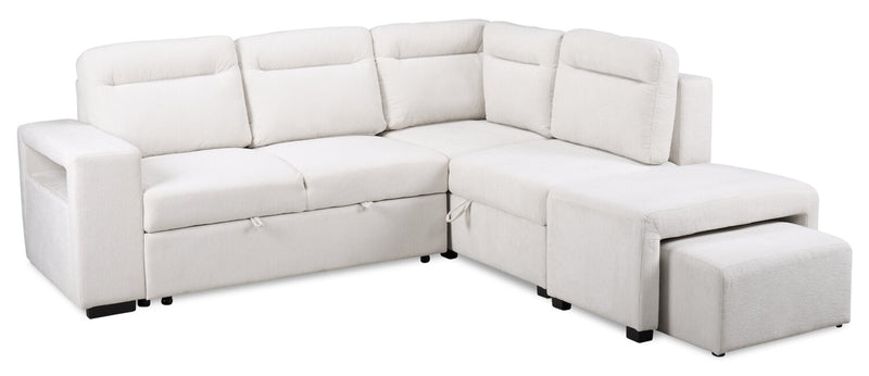 Coast 3-Piece Right-Facing Ivory White Fabric Sleeper Sectional with Storage Chaise and Storage Armrest