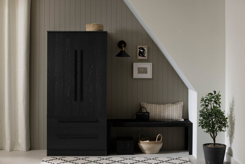 Alex Bedroom 2-Drawer Chest with Storage Cabinet, 33\"W x 68.5\"H - Black