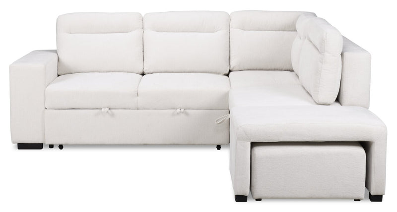 Coast 3-Piece Right-Facing Ivory White Fabric Sleeper Sectional with Storage Chaise and Storage Armrest