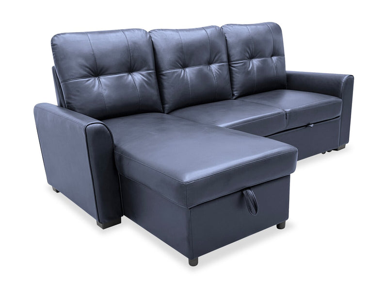 Carter 2-Piece Left-Facing Leather-Look Fabric Sleeper Sectional with Storage Chaise - Black