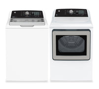 GE 5.3 Cu. Ft. Top Load Washer and 7.4 Cu. Ft. Electric Dryer - White 