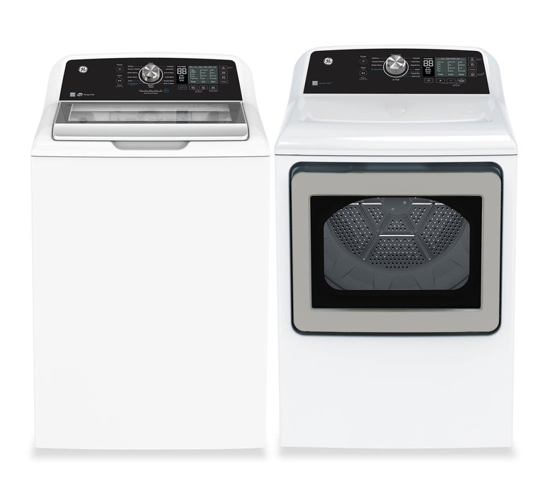 GE 5.3 Cu. Ft. Top Load Washer and 7.4 Cu. Ft. Electric Dryer - White
