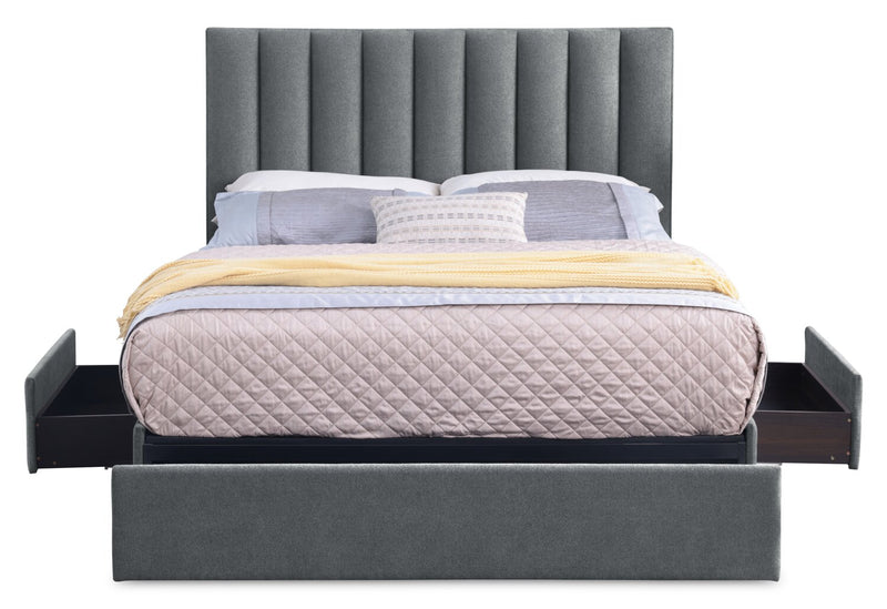 Amos Upholstered Storage Bed Base in Charcoal Fabric with 3 Built-in Drawers  - Full Size