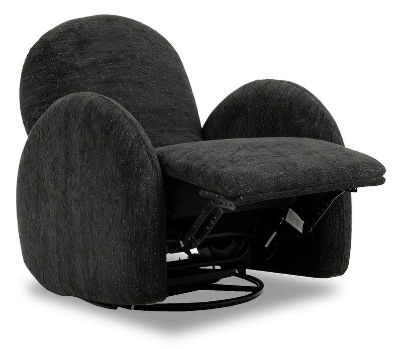 Shay 33\" Chenille Fabric Swivel Glider Reclining Accent Chair - Ebony