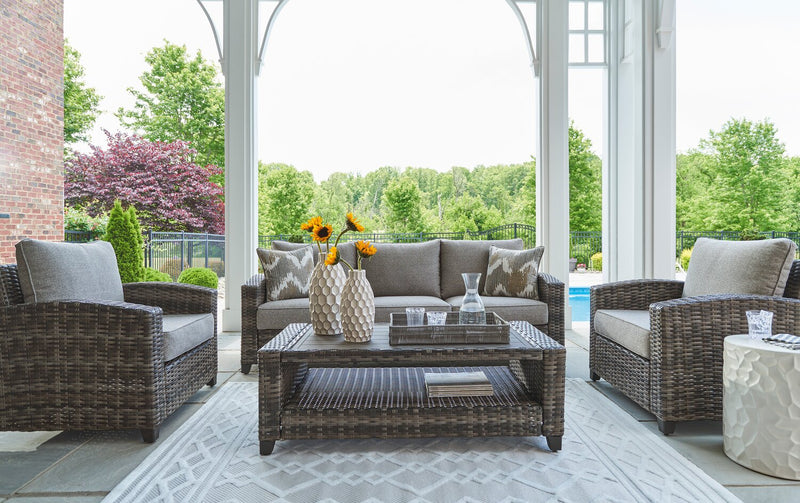 Canmore 4-Piece Outdoor Patio Set with Sofa, 2 Chairs & Coffee Table - Weather Resistant - Grey