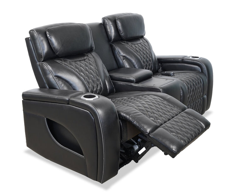 Elite 74\" Genuine Leather Massage Power Reclining Loveseat with Immersive Audio and Power Headrests - Black