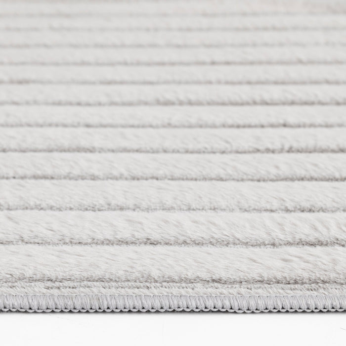 Faux Fur Channel Light Grey Area Rug with Memory Foam Backing - 7' x 10'