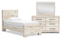 Derekson 5pc Bedroom Set with Panel Bed, Dresser & Mirror, Rustic White  - Twin Size 