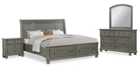 Chelsea 6pc Bedroom Set with Storage Bed, Dresser & Mirror, Grey - King Size 